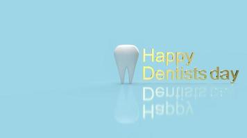 o dente branco e texto dourado para renderização em 3d feliz dia do dentista foto