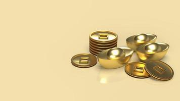 o dinheiro de ouro chinês em fundo dourado para negócios ou conceito de férias renderização em 3d foto