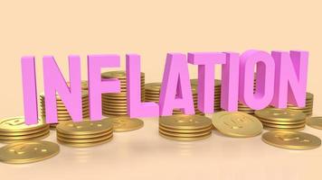 a palavra de inflação e moedas de ouro para renderização em 3d de conceito de negócios foto