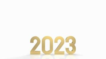 número 2023 ouro no fundo branco renderização em 3d foto