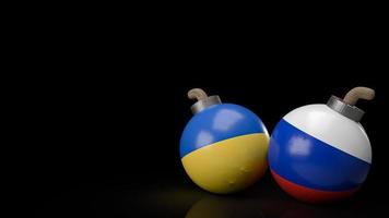 a bomba bandeira da ucrânia e da rússia para renderização em 3d de conceito de negócios ou guerra foto