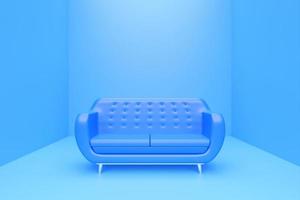 sofá de luxo azul para sala de estar moderna ou sala de estar com um objeto na sala monocromática, design realista, ilustração 3d
