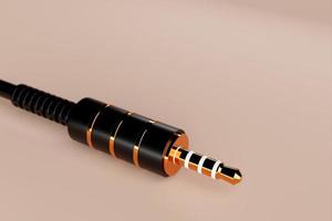 close-up do mini plugue de áudio preto sobre fundo isolado bege. ilustração 3D. foto