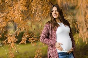 jovem mulher grávida no parque outono foto