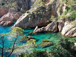 rochas e falésias com céu azul e mar turquesa foto