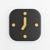 ícone de relógio de parede com setas de ouro. renderização 3D do botão chave quadrado preto, elemento interface ui ux. foto