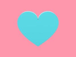 coração plano. símbolo do amor. cor mono azul. em um fundo rosa sólido. vista frontal. renderização 3D. foto