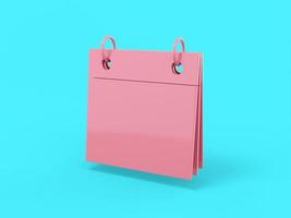 calendário de mesa de uma cor rosa sobre fundo liso azul. objeto de design minimalista. Elemento de interface ux do ícone de renderização 3D. foto