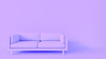 sala roxa de renderização 3d com sofá pastel roxo foto
