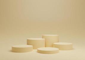 sala 3d abstrata com conjunto de pódio de pedestal de cilindro pastel realista. palco para vitrine. cena mínima para exibição do produto. ilustração de renderização 3D. foto