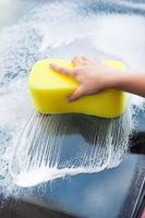 pára-brisas de lavagem das mãos com esponja amarela