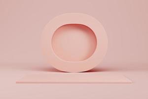 pedestal de cor rosa creme com geometria de forma abstrata em fundo pastel para exibição de produtos foto