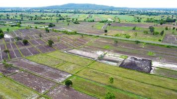 vista aérea de campos verdes e fazendas na tailândia rural foto