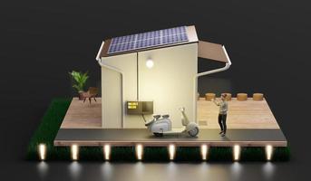 casa inteligente solar fotovoltaica ecossistema de economia de energia em casa diagrama isométrico do sistema solar em casa ilustração 3d de energia solar foto