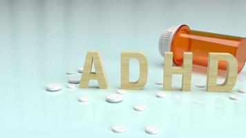 o texto de madeira adhd na placa brilhante para renderização 3d de conteúdo médico. foto