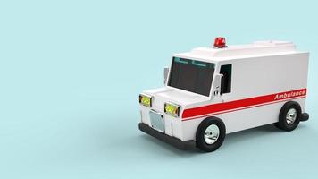 renderização 3d de carro de ambulância para conteúdo de cuidados de saúde. foto