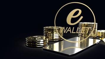 símbolo móvel e carteira e moedas de ouro renderização em 3d para o conceito de negócio eletrônico. foto