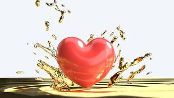 o coração vermelho em líquido dourado para o conteúdo do dia dos namorados de 14 de fevereiro. foto