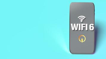 palavra wifi6 na renderização 3d do telefone inteligente para conteúdo de rede. foto