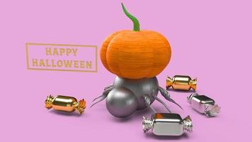 Abóbora de arte pop dos desenhos animados de renderização 3D em fundo rosa para conteúdo de halloween. foto