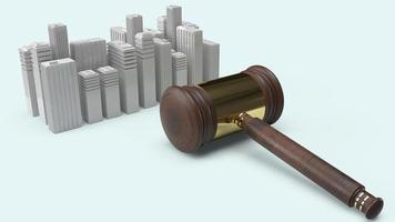 construção e imagem de martelo de justiça para renderização em 3d do conceito de direito de propriedade.