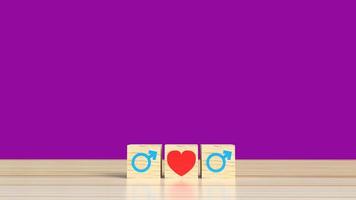 o gênero no cubo de madeira com símbolo para amar renderização em 3d para dia dos namorados. foto