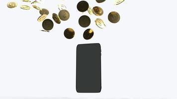 a renderização 3d de moedas móveis e de ouro para conteúdo de negócios. foto