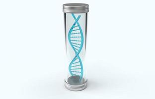 dna azul em renderização 3d de tubo de vidro para conteúdo científico. foto