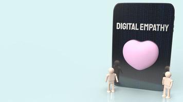 lareira rosa e figura de homem de madeira perto de tablet para renderização em 3d de conteúdo de empatia digital foto