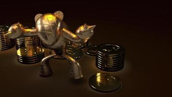 urso renderização 3d de moedas de ouro e ouro em tom escuro para conteúdo de negócios. foto