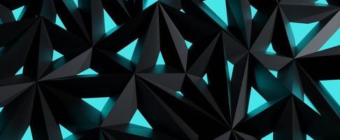treliça de cristal preto com fundo de brilho azul. estrutura de grafite poligonal abstrata com iluminação triangular geométrica de renderização 3d. nanodesign futurista de junções apertadas foto