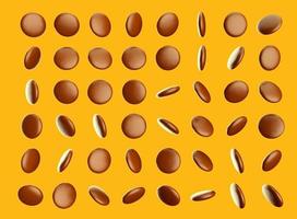 doces marrons em muitos ângulos isolados na ilustração 3d de fundo amarelo mostarda foto