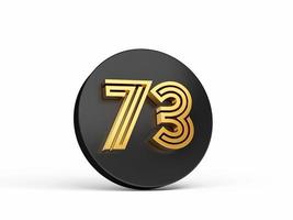 fonte moderna de ouro real. letra de dígito 3d elite 73 setenta e três no ícone de botão 3d preto ilustração 3d