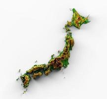 mapa do japão mapa de altura de cor de relevo sombreado em ilustração 3d de fundo branco foto
