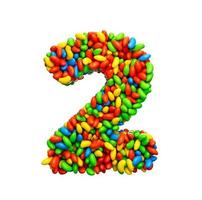 dígito 2 jujubas coloridas número 2 doces coloridos arco-íris jujubas ilustração 3d foto