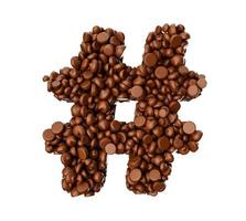 símbolo hashtag feito de pedaços de chocolate pedaços de chocolate letra do alfabeto símbolo hash ilustração 3d