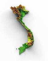mapa do vietnã mapa de altura de cor de relevo sombreado na ilustração 3d de fundo branco foto