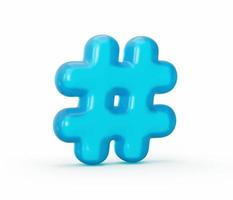 hashtag de geléia azul isolada em fundo branco, números de alfabetos coloridos de geléia para ilustração 3d de crianças foto