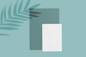 maquete de identidade de marca de cartão de visita em branco e sombras de sobreposição de iluminação natural de papel, layout mínimo com estilo orgânico e botânico foto