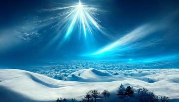 3d rendem o papel de parede do céu azul do hd do feliz natal. bela ilustração sazonal de obras de arte e copie o fundo do espaço. foto