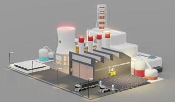 planta industrial com painéis solares ev carregando sistema elétrico na fábrica ilustração 3d de energia solar foto