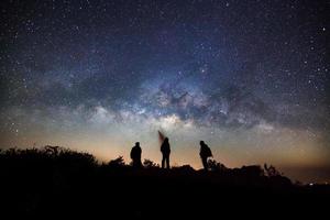 galáxia via láctea na montanha alta de doi luang chiang dao na província de chiang mai, tailândia. fotografia de longa exposição. com grão foto