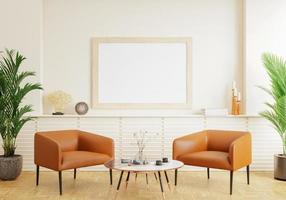 cartaz de estilo interior mínimo simula a parede da sala de estar. .copie o espaço. renderização 3D.
