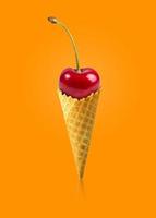 cereja na imagem do anúncio de casquinha de sorvete foto