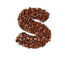 letra s feita de pedaços de chocolate pedaços de chocolate palavra alfabeto s ilustração 3d foto