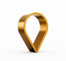 ícone de ponteiro de ouro, símbolo de localização. gps, viagens, navegação, conceito de posição de lugar. ilustração 3D foto