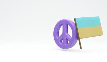 renderização 3D do sinal de paz e bandeira da ucrânia no conceito de fundo de nenhuma guerra parar de lutar. 3D rendem o estilo dos desenhos animados de ilustração. foto