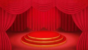 palco vermelho e dourado no fundo da cortina do teatro vermelho., renderização em 3d. foto