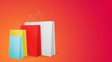 sacos de compras de papel colorido sobre fundo vermelho., renderização em 3d. foto