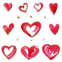 corações rosa. conjunto de elementos de aquarela românticos foto